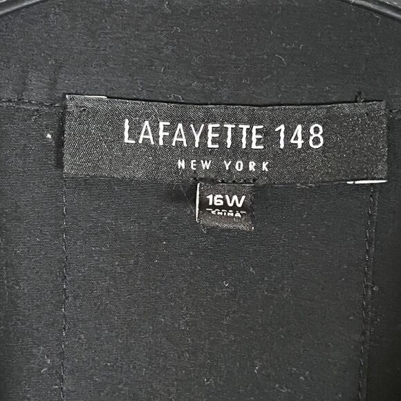 Lafayette 148 Button Up Tunic Shirt 16W Hidden Buttons Double Cuff Black Relaxed - Picture 3 of 9